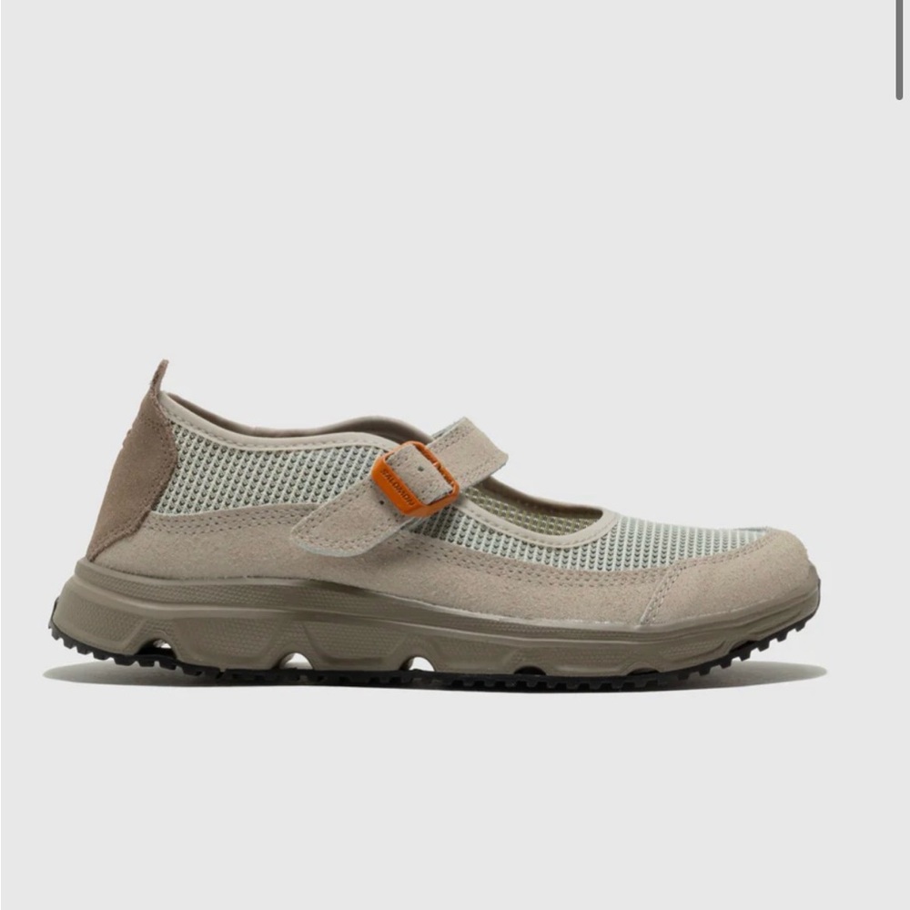 Salomon Beige Suede & Mesh Trail Slip-On Sneakers with Orange Accent